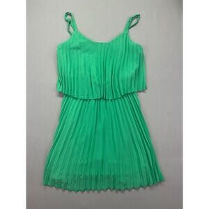 Sequin Hearts Green Pleated Tiered Mini Dress Sleeveless Party‎ Size S Boho